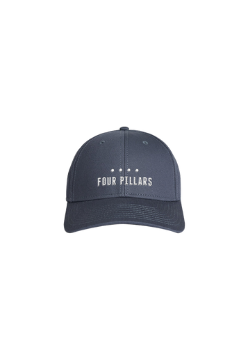 A navy cap featuring white lettering, representing the Four Pillars Gin brand.