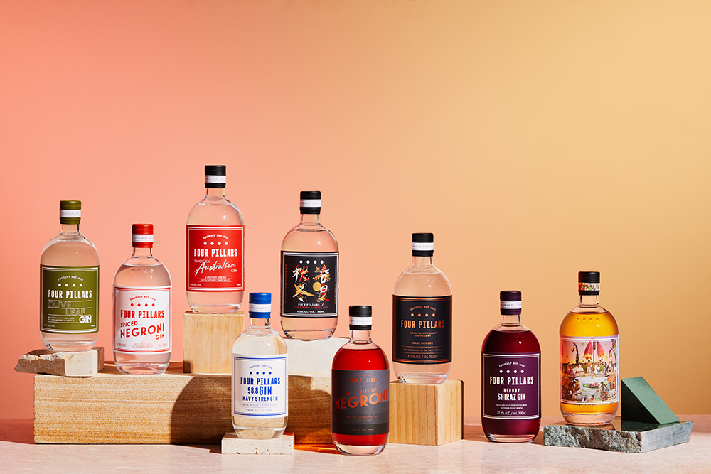 The full range of Four Pillars Gin gins from 2022 including Rare Dry Gin, Bloody Shiraz Gin and cult favourite Changing Season Gin.