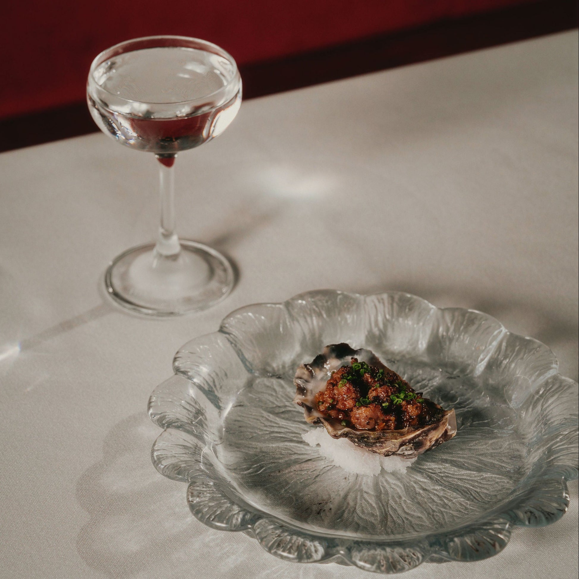 The Grill at The International's Martini and oyster pairing, part of Four Pillars Martini Collective.